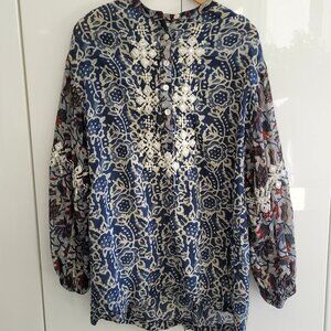 Miss June Boho Embellished Cotton Blouse M/L
